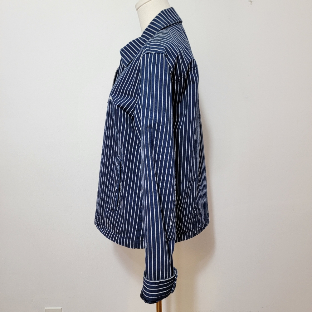 Trucker Jacket Calvin Klein Navy & White Striped Collared Medium Unisex Utility - Picture 10 of 16